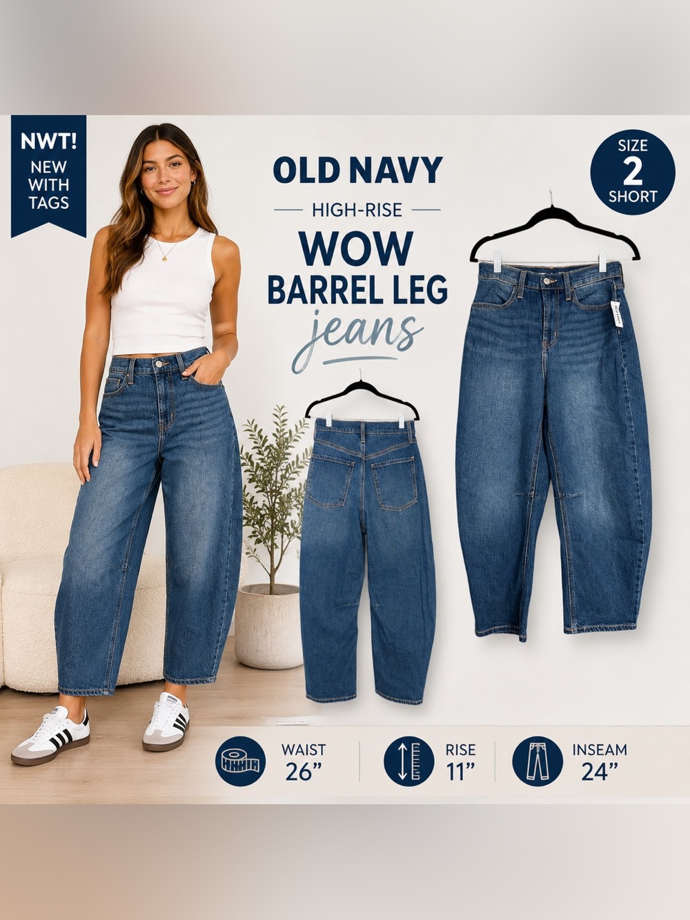 Old Navy High-Rise WOW Barrel Leg Jeans NWT Size 2 Short